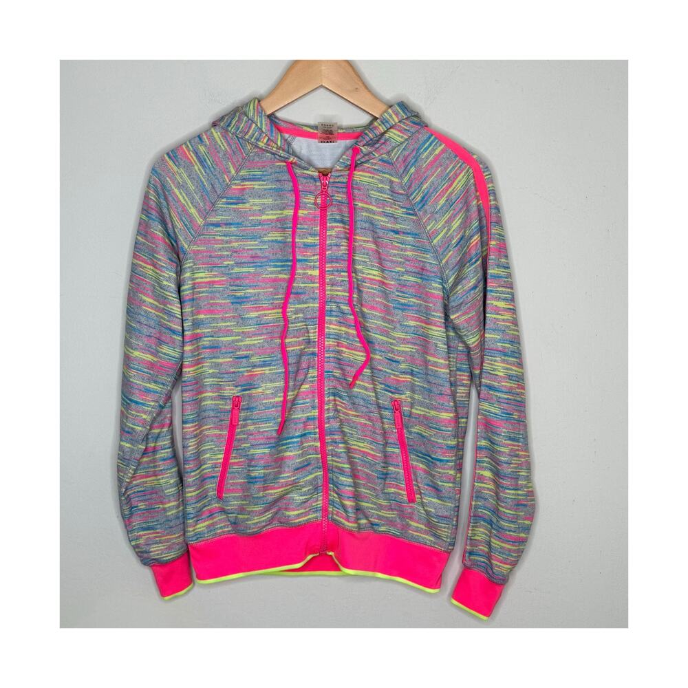 Juicy Couture Sport Y2K Neon Rainbow Zip Hoodie XS McBling Retro Track Scenecore